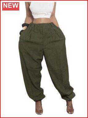 Women's High Waisted Tapered Harem Pants Pleated Streetwear with Pockets